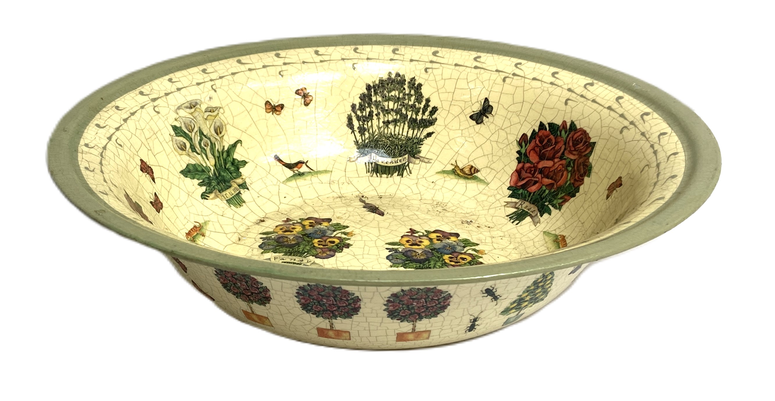 A group of large decorative bowls, including a large Botanical bowl; an pressed flower head bowl;