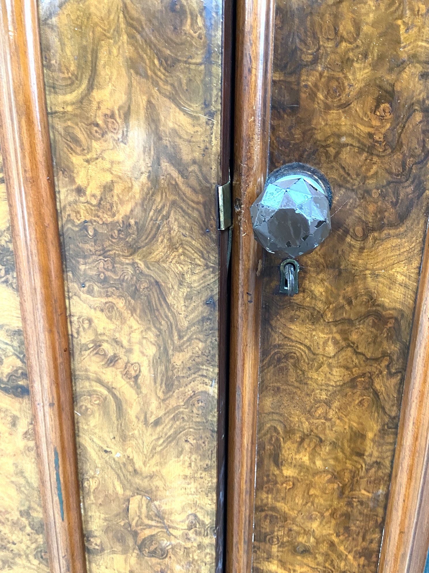 A mid Victorian burr walnut veneered triple wardrobe, circa 1870, with a central arch moulded - Image 5 of 6