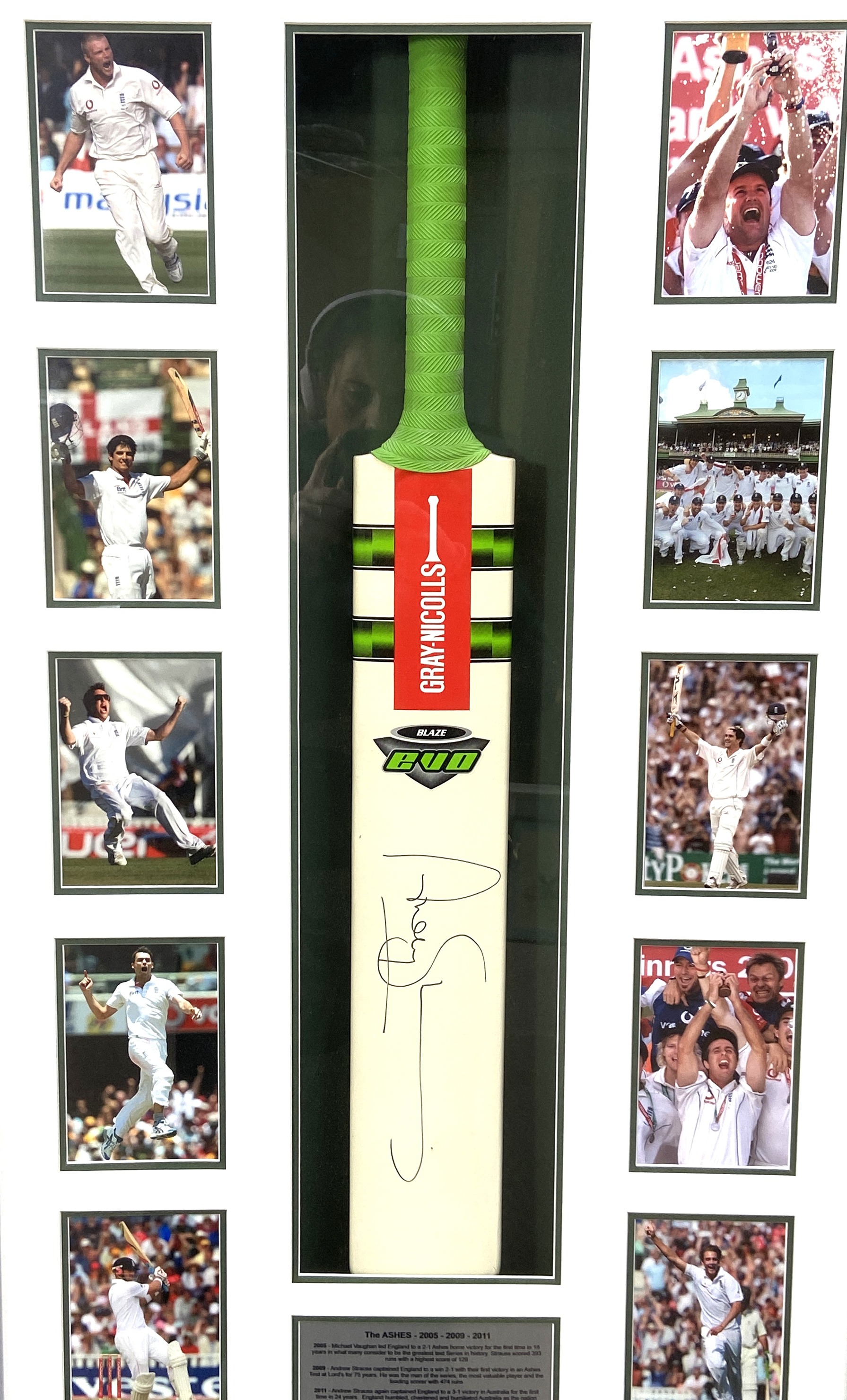 CRICKET: A cased and signed cricket bat, bears signature for Andrew Strauss, surrounded with - Image 2 of 7