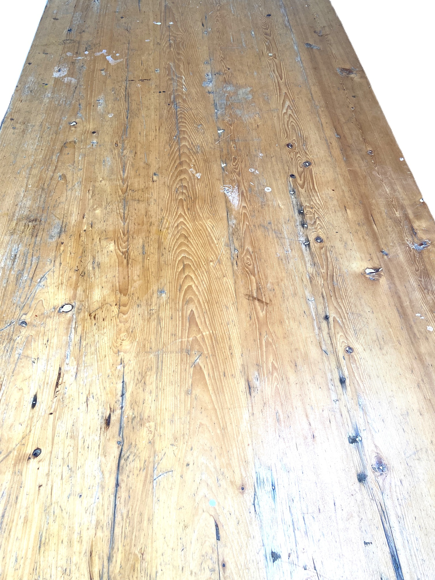 A large vintage stripped pine and white painted kitchen table, with rectangular top and four tapered - Image 2 of 5