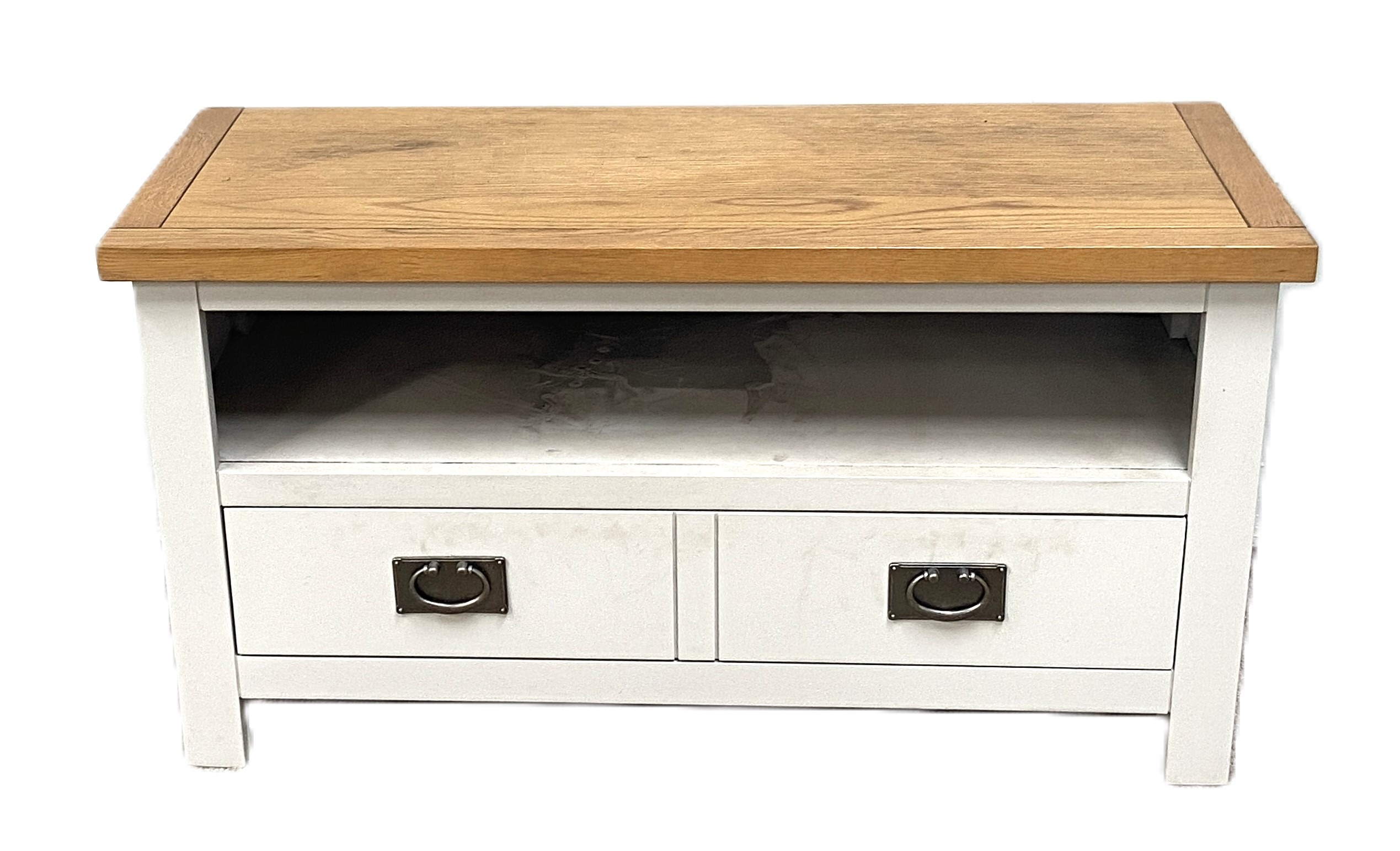 A modern white painted and pine television stand, including two drawers; also a small mahogany - Image 2 of 11