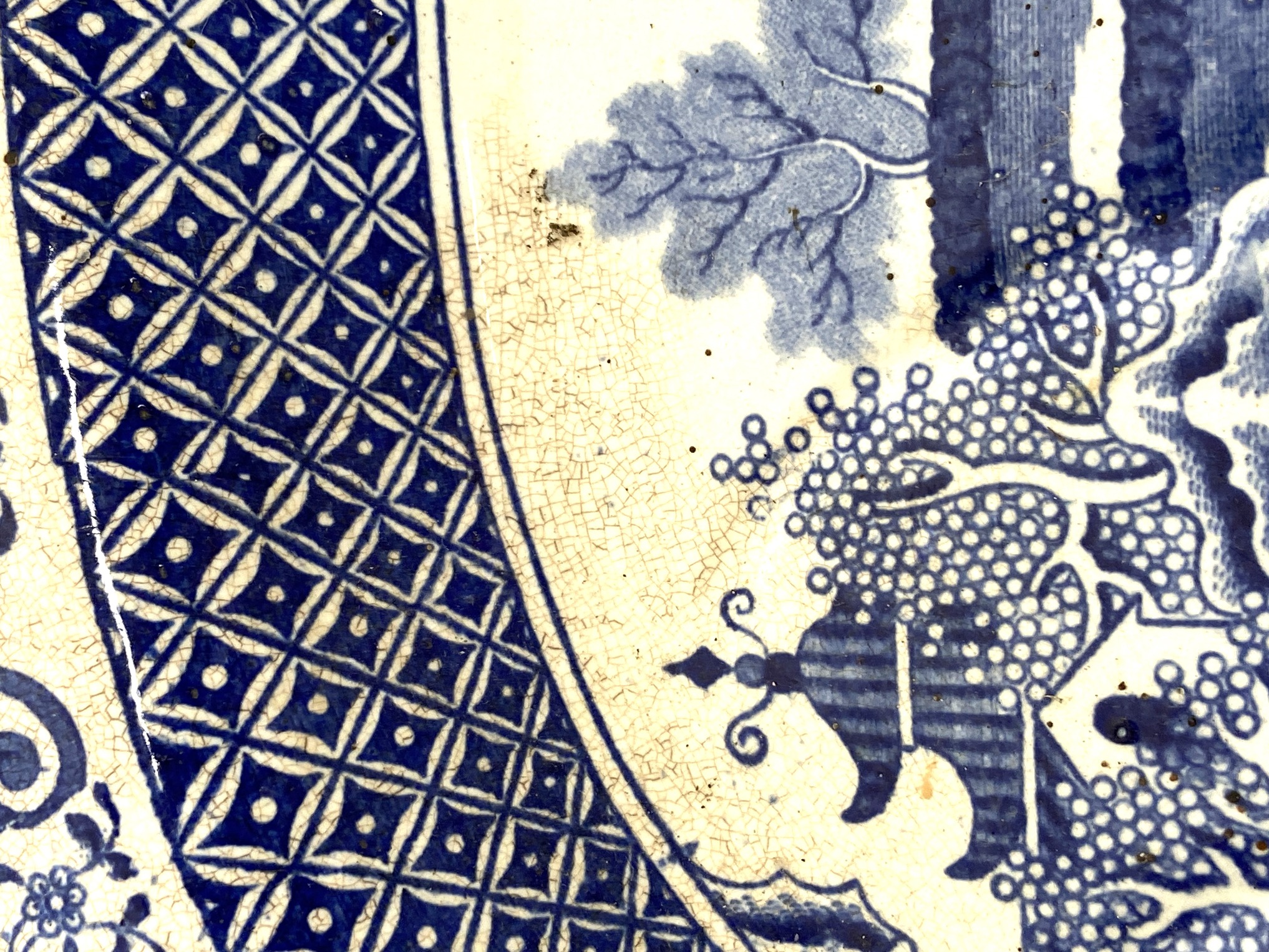 A large 19th century blue and white ‘Willow Pattern’ meat dish, by J.Meir & Sons, of typical form - Image 7 of 13