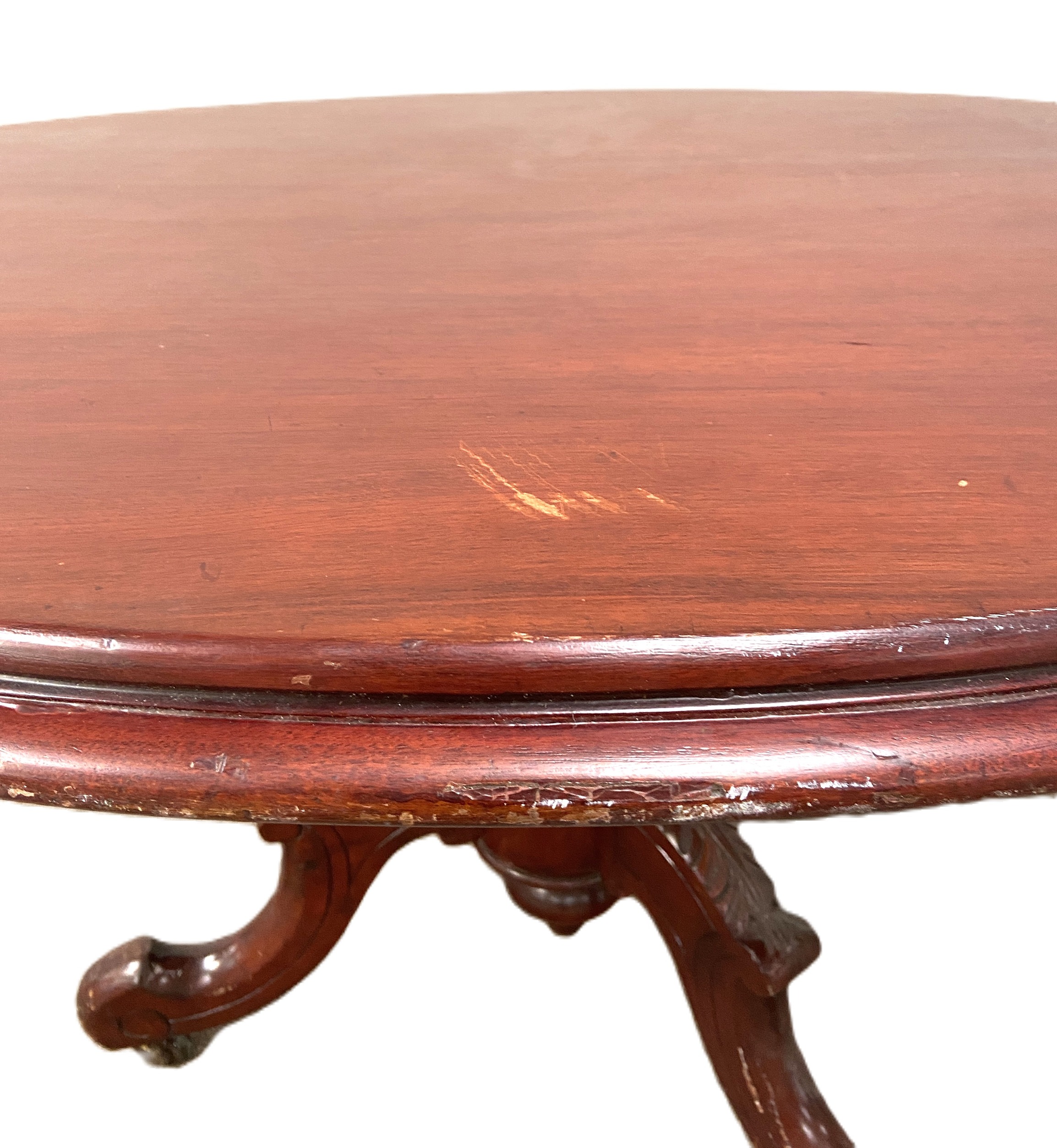 A late Victorian mahogany breakfast table, with circular top and set on a turned and carved pedestal - Image 6 of 7