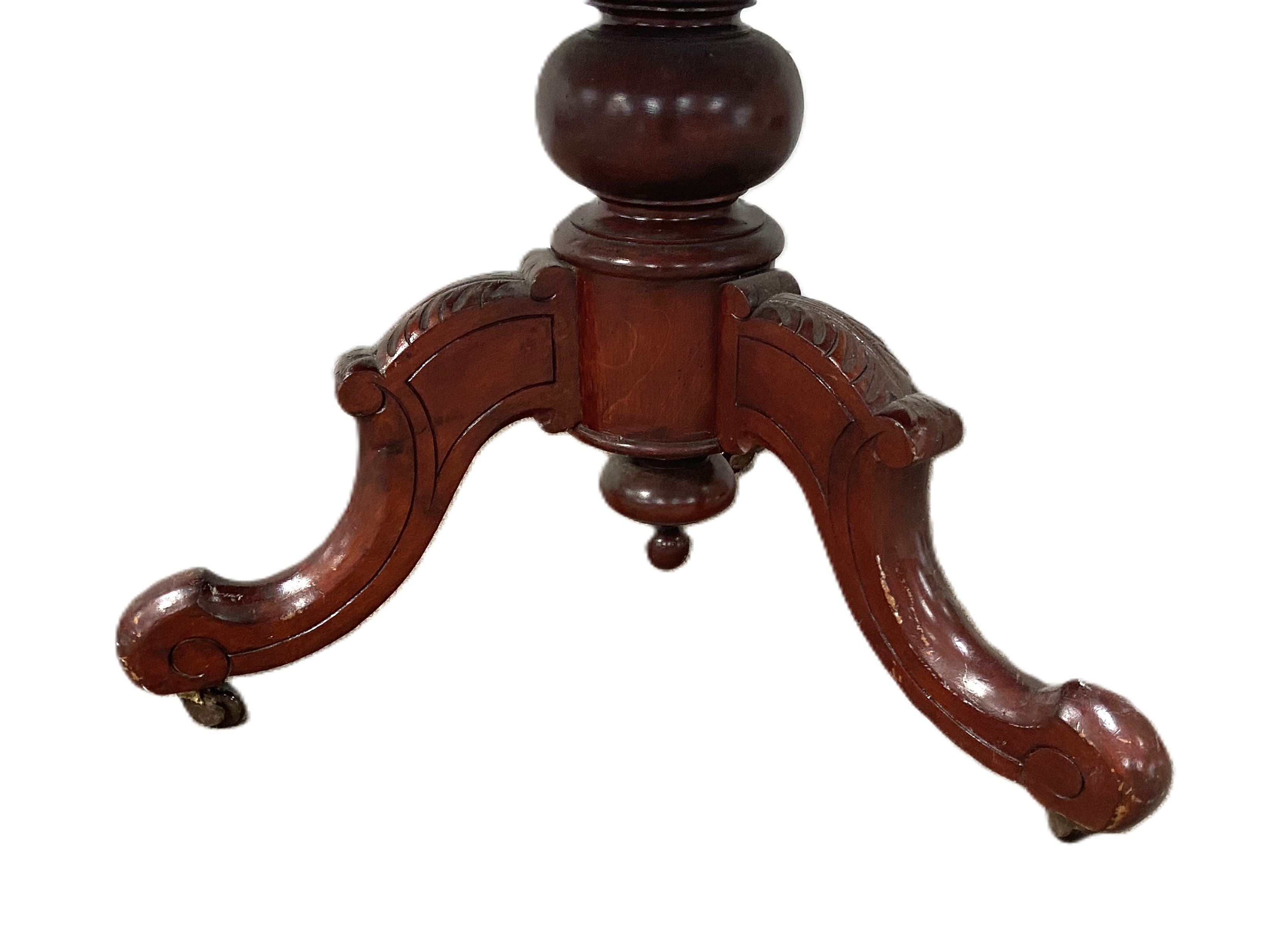 A late Victorian mahogany breakfast table, with circular top and set on a turned and carved pedestal - Image 3 of 7