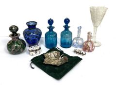 A collection of glass, including a 19th century opaque twist wine glass, with fruit of the vine