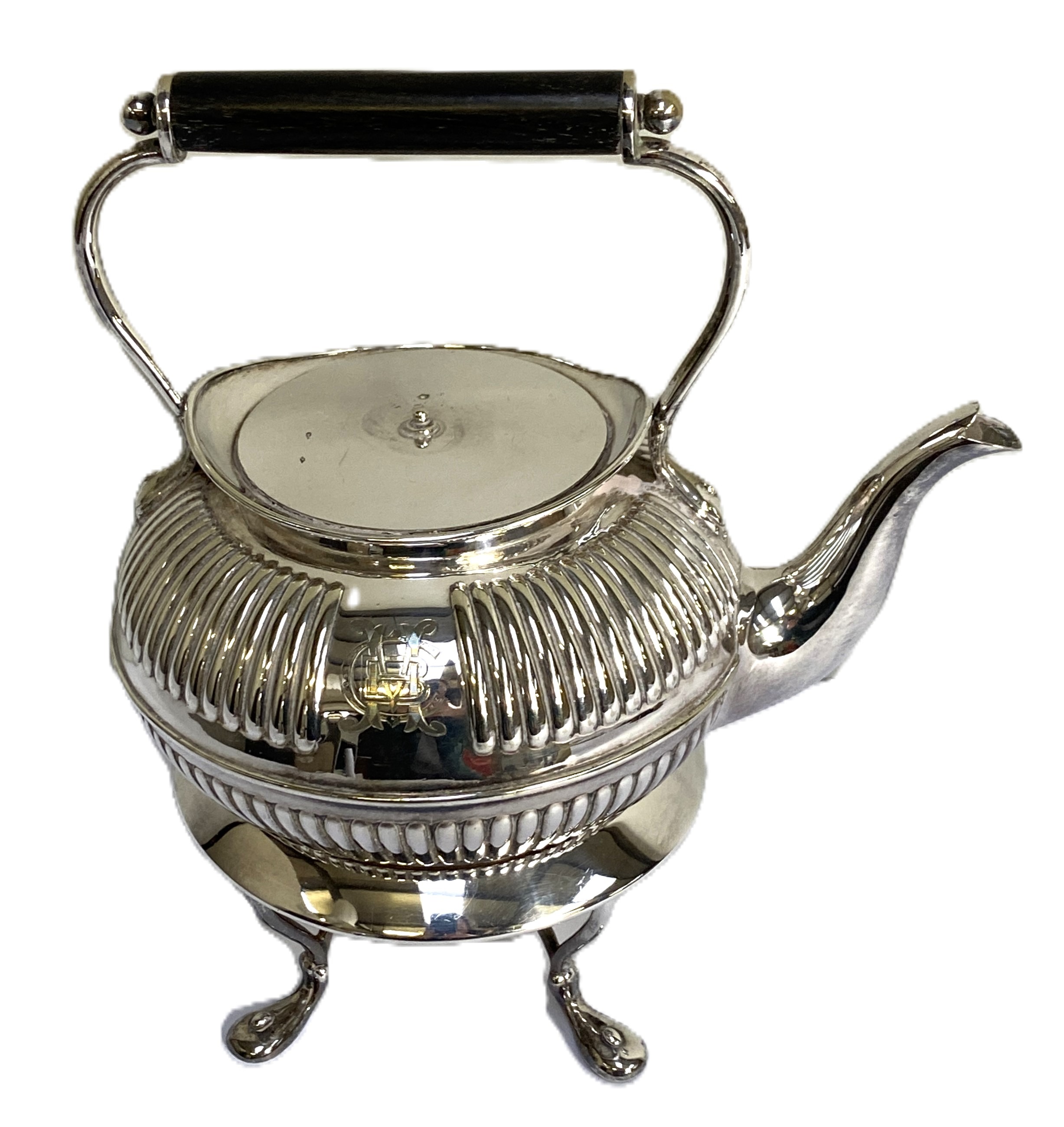 Assorted silver plate, including a Georgian style tea kettle on stand, a pair of table decorations - Image 5 of 11