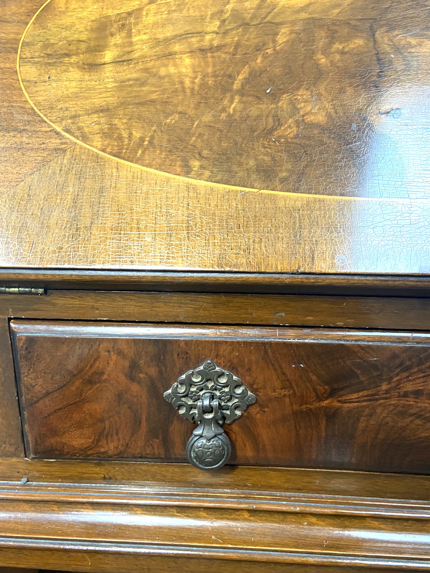 A vintage walnut veneered George II style bureau; together with a Regency style reproduction - Image 8 of 9