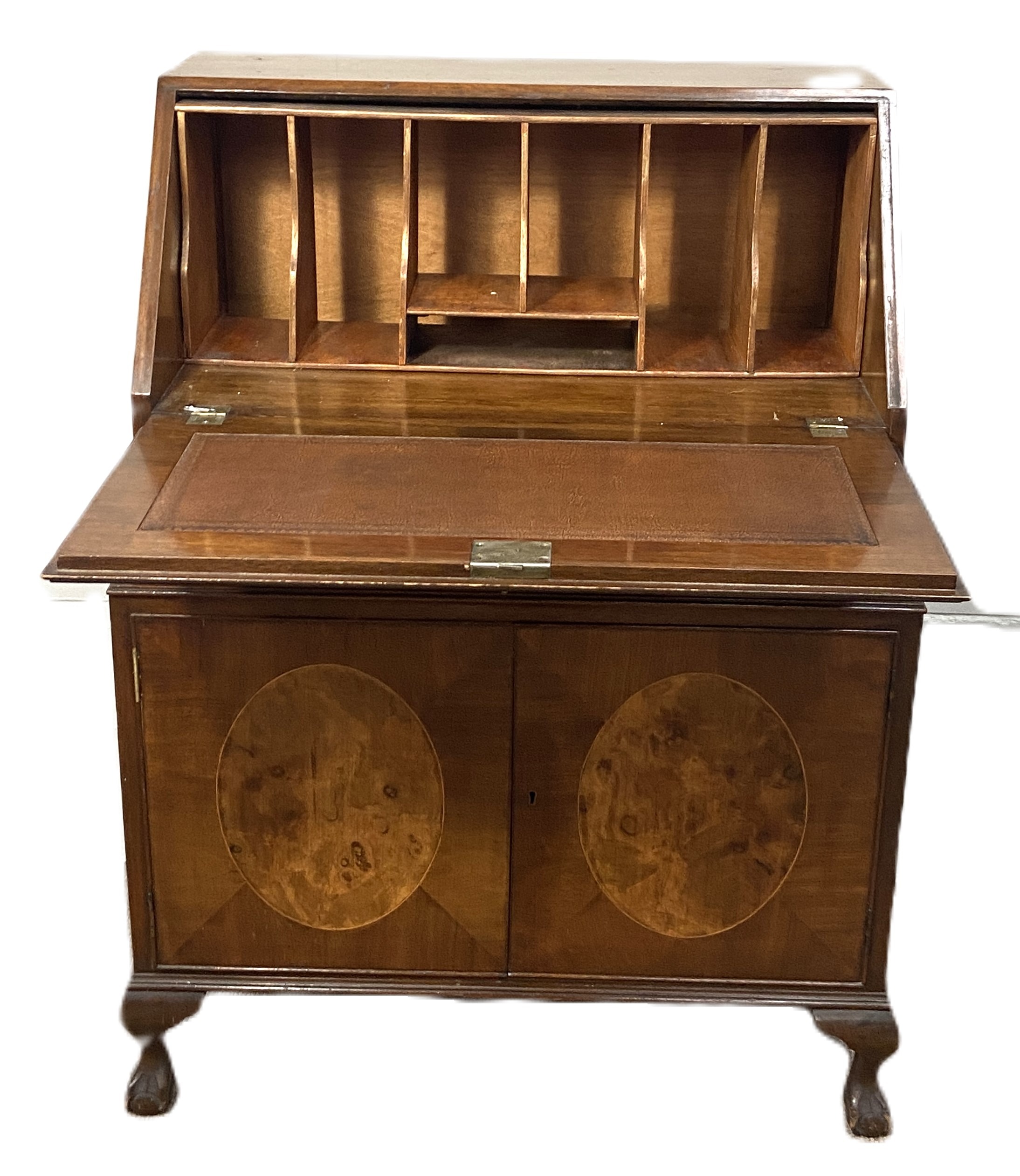 A vintage walnut veneered George II style bureau; together with a Regency style reproduction - Image 5 of 9