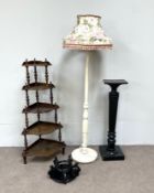 A Victorian style five tier corner whatnot; together with a painted standard lamp, an ebonized