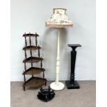 A Victorian style five tier corner whatnot; together with a painted standard lamp, an ebonized