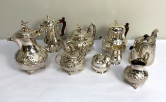 A selection of silver plated including a four piece Victorian style tea service, another similar