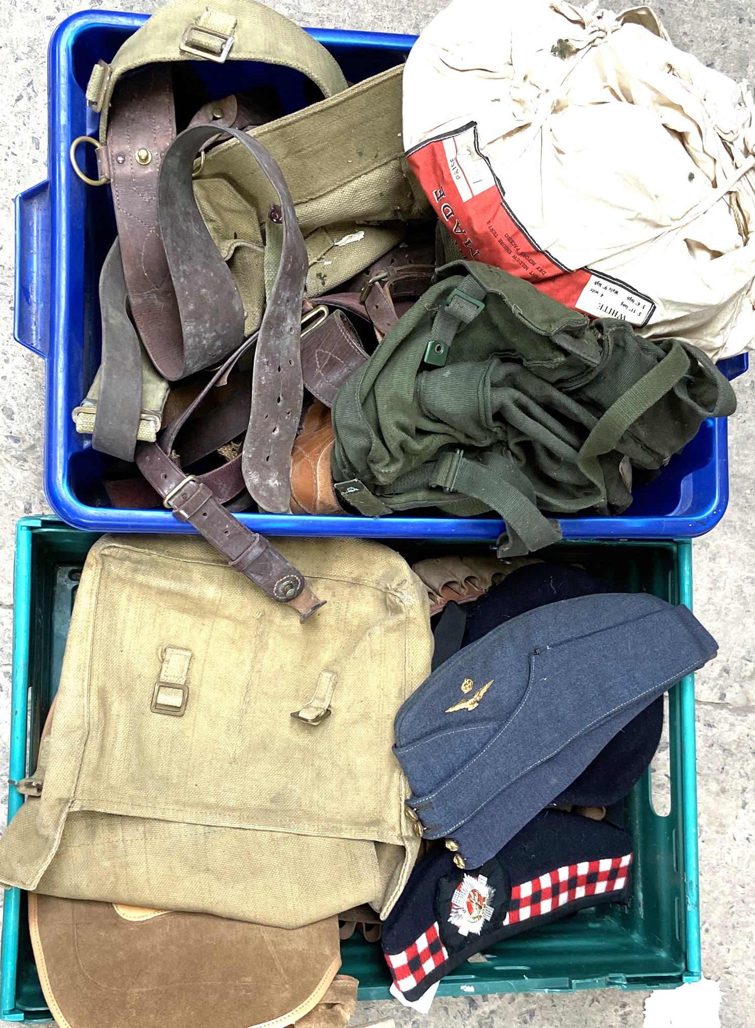 A selection of Military uniform, including assorted Regimental bonnets, a camouflaged helmet, Sam - Image 2 of 7