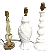 Nine assorted modern table lamp bases, including a Chinese style baluster vase shaped lamp and a