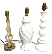 Nine assorted modern table lamp bases, including a Chinese style baluster vase shaped lamp and a