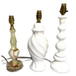 Nine assorted modern table lamp bases, including a Chinese style baluster vase shaped lamp and a