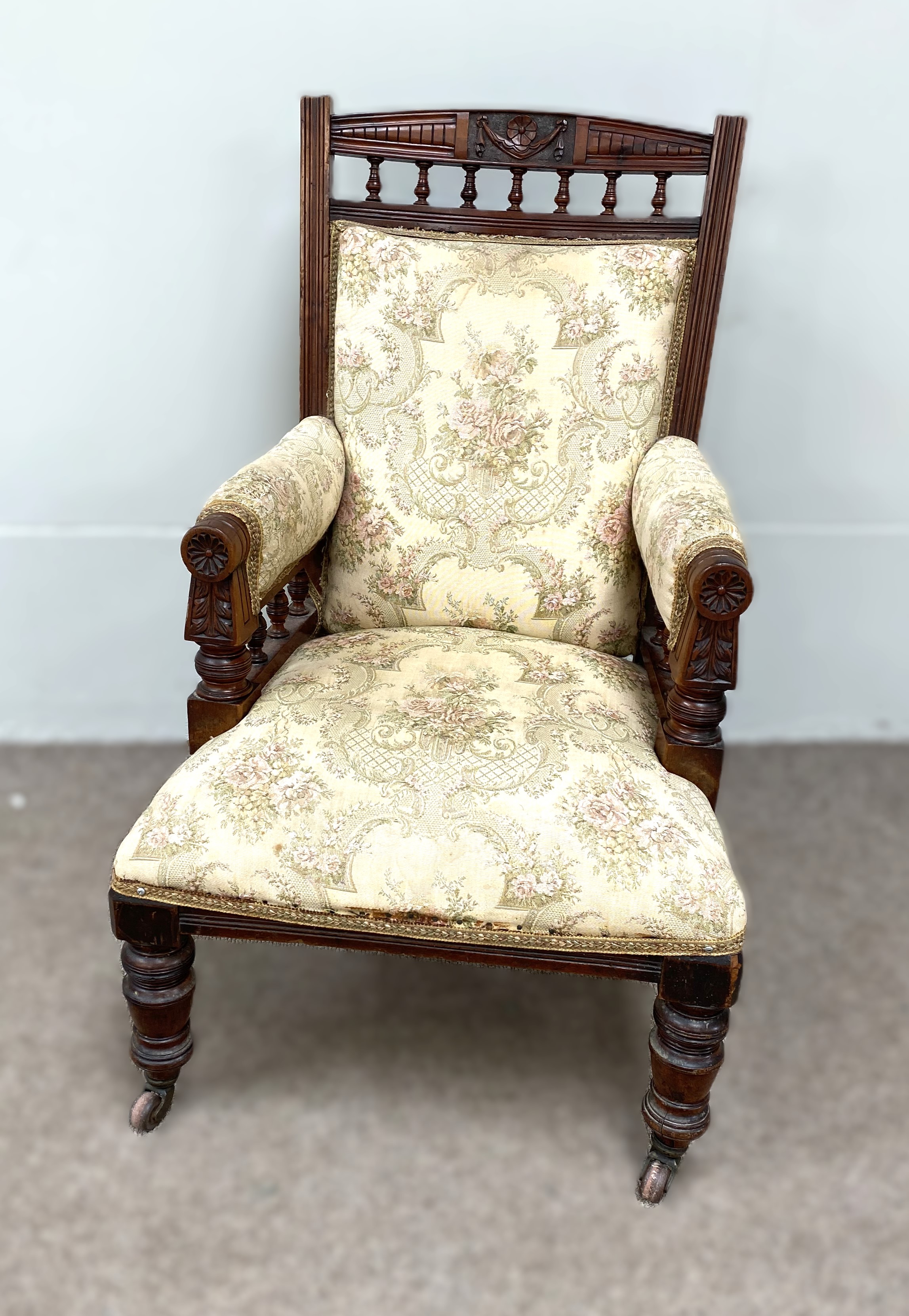 A late Victorian mahogany easy chair, together with a small footstool - Image 2 of 5