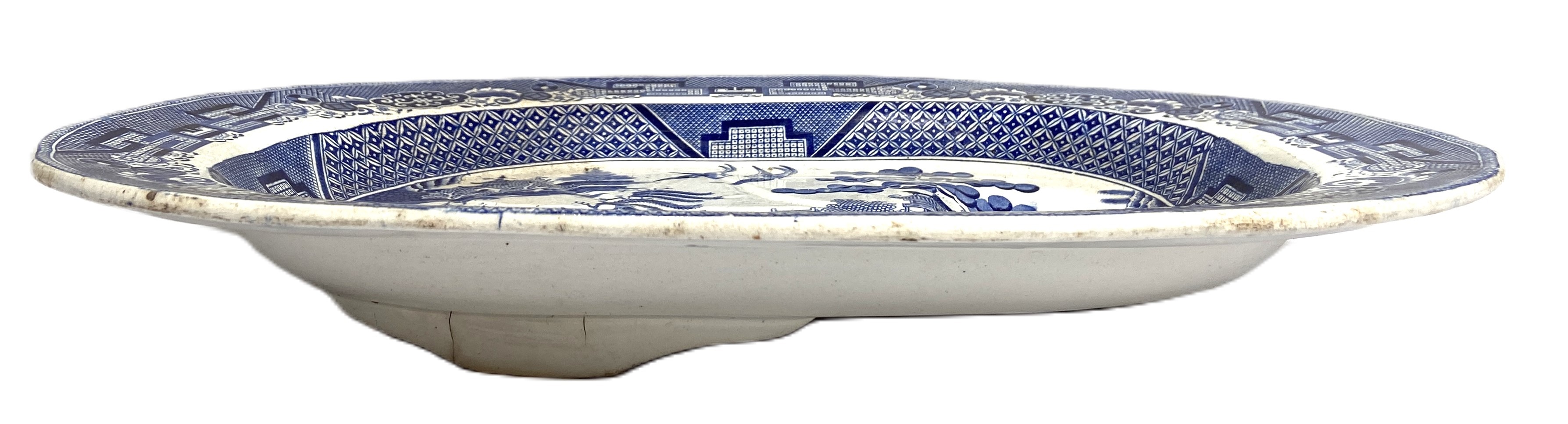 A large 19th century blue and white ‘Willow Pattern’ meat dish, by J.Meir & Sons, of typical form - Image 4 of 13