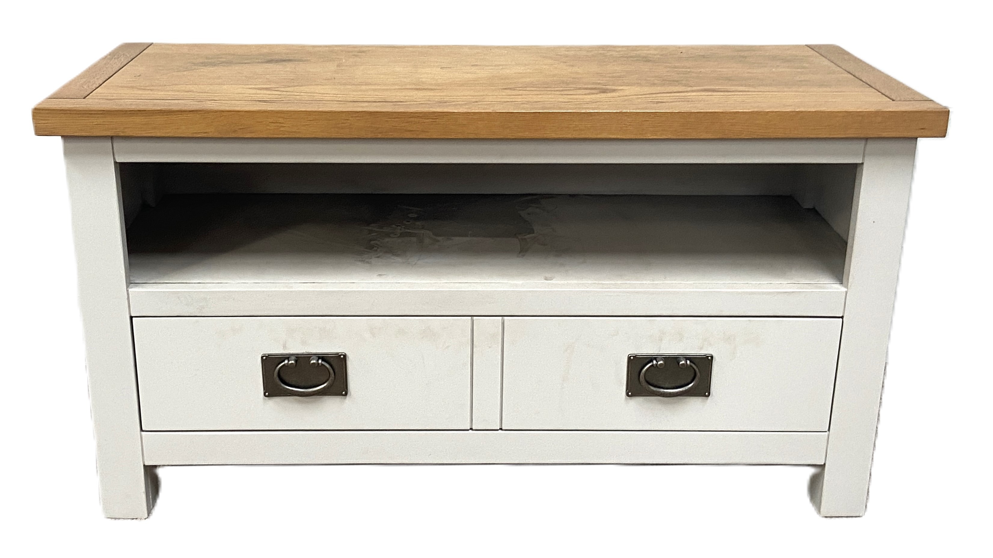 A modern white painted and pine television stand, including two drawers; also a small mahogany - Image 5 of 11