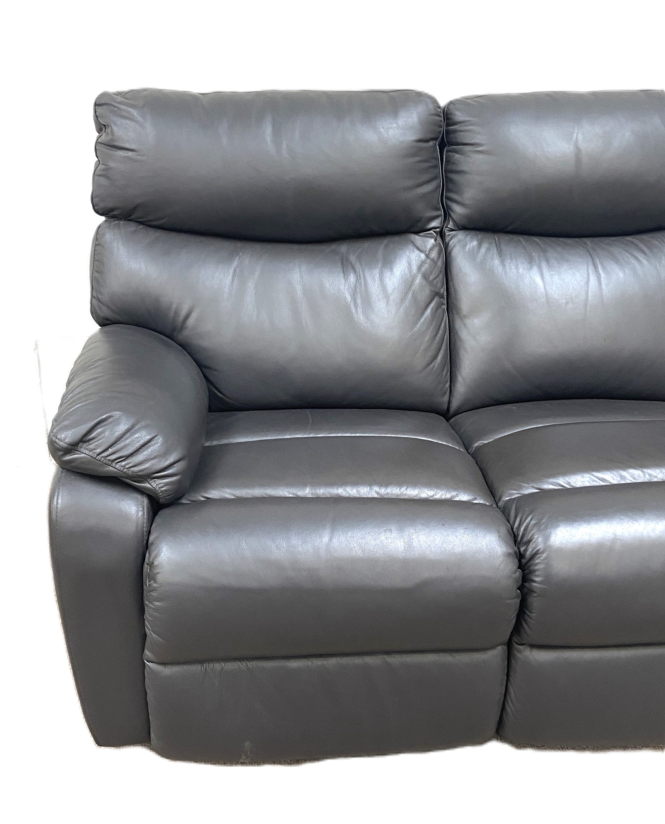 A modern three seat black leather reclining sofa, with two adjustable foot rests - Image 3 of 7