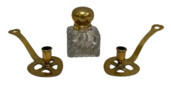 A late 19th century glass and silver plated square inkwell, with wavy pressed sides; together with