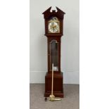 A modern musical chiming longcase clock, with moonphase in the arch, George III style, with three