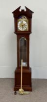 A modern musical chiming longcase clock, with moonphase in the arch, George III style, with three