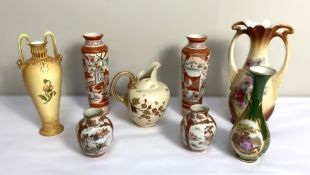A blush ivory bone china vase; also two pairs of oriental vases and others similar (a lot)