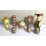 A blush ivory bone china vase; also two pairs of oriental vases and others similar (a lot)