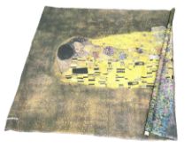 A large decorative screen, printed after Gustav Klimt, The Kiss; also a modern eight light nickel