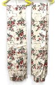 Two modern pairs of curtains, including one with roses, 226cm drop x approx 120cm wide per
