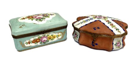 Two French late 19th century porcelain trinket boxes, both decorated in colours with arrangements of