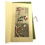 A folio of decorative Japanese prints of birds and flowers, for the Sumitomo Bank; also four vintage