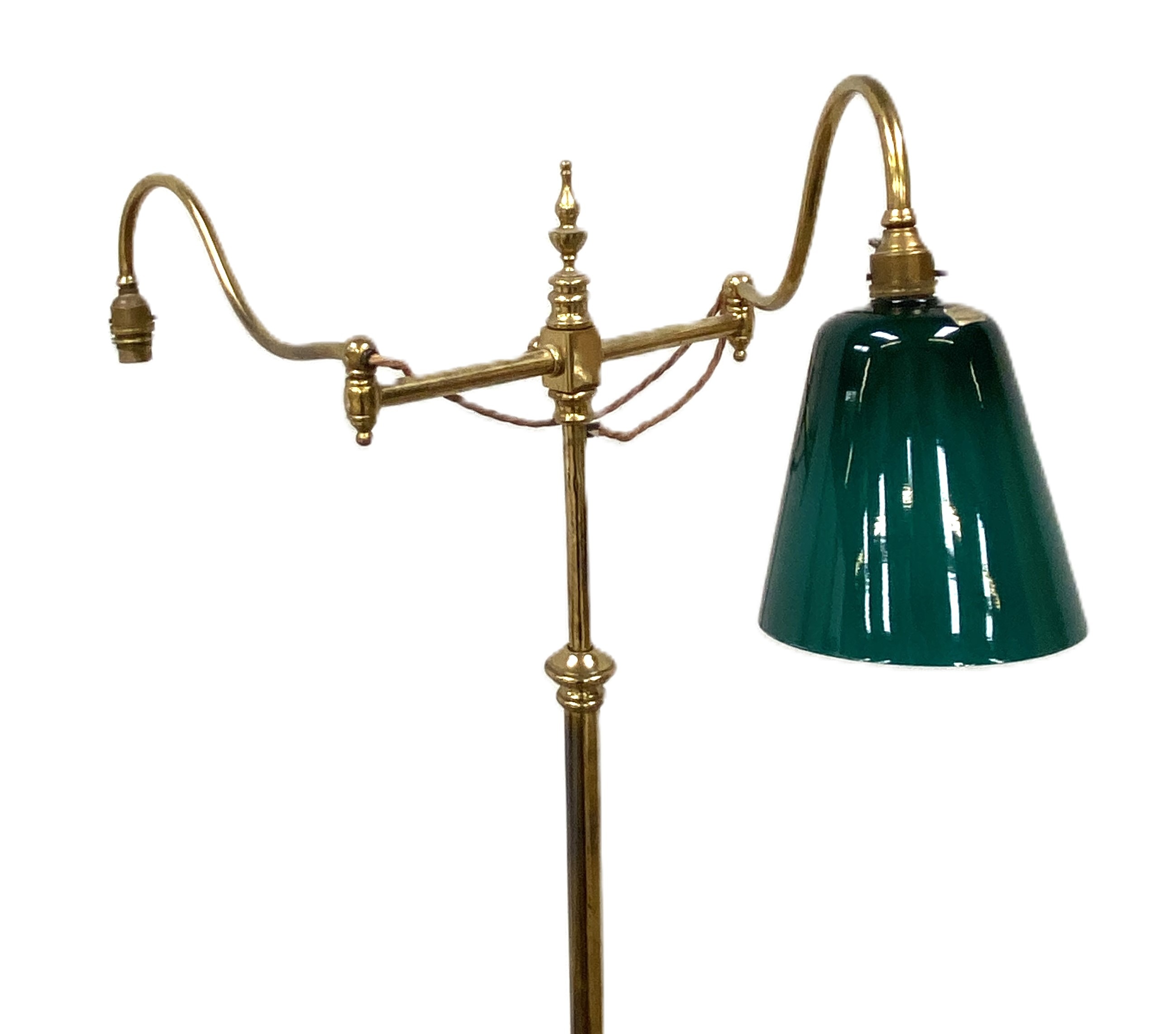 A vintage brass adjustable floor standing Library standard lamp, with two arms; also a Corinthian - Image 2 of 11