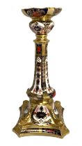 A Royal Crown Derby Imari patterned bone china candlestick, modern, pattern 1128, XLVIII