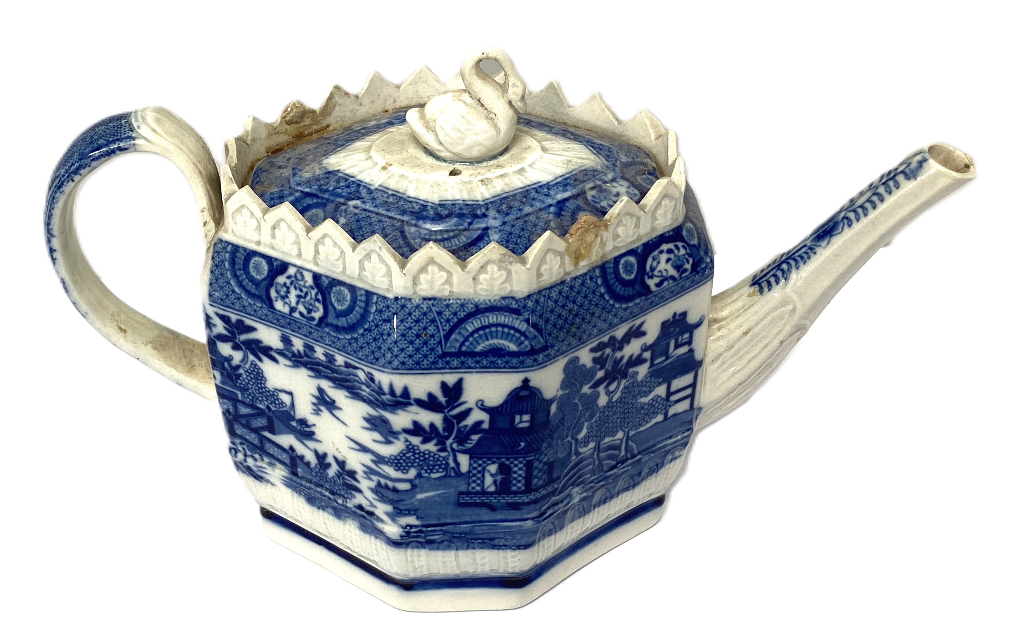 A large 19th century blue and white ‘Willow Pattern’ meat dish, by J.Meir & Sons, of typical form - Image 11 of 13