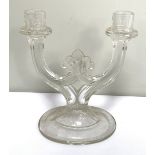 A large assortment of table glassware, including four two light candlesticks, various wine glass and