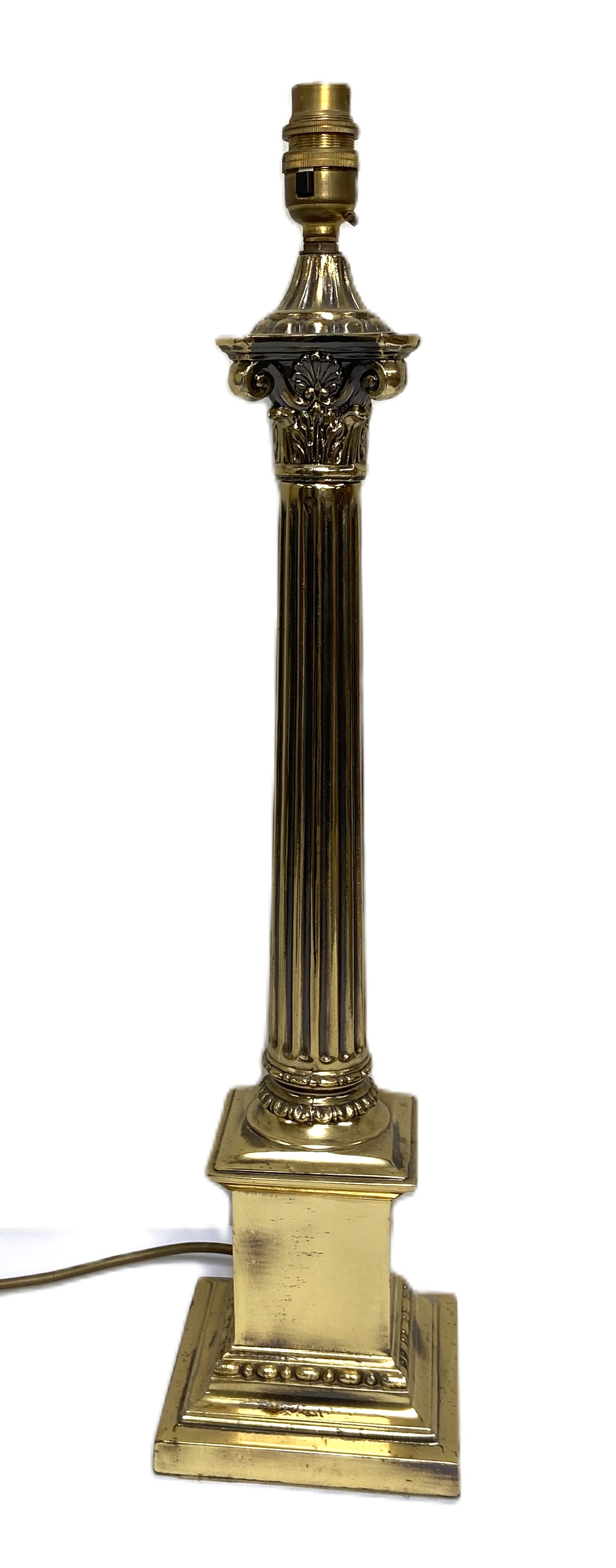 A vintage brass adjustable floor standing Library standard lamp, with two arms; also a Corinthian - Image 7 of 11