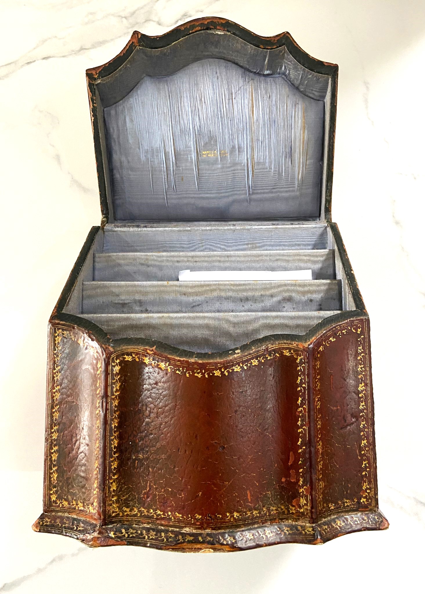 A Victorian leather cased correspondence box, in the form of a Georgian style knife box, the - Image 3 of 8