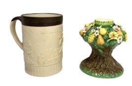 A Booth’s china lamp base, ornately decorated with fruit and flowers, 15cm high; also a splendid