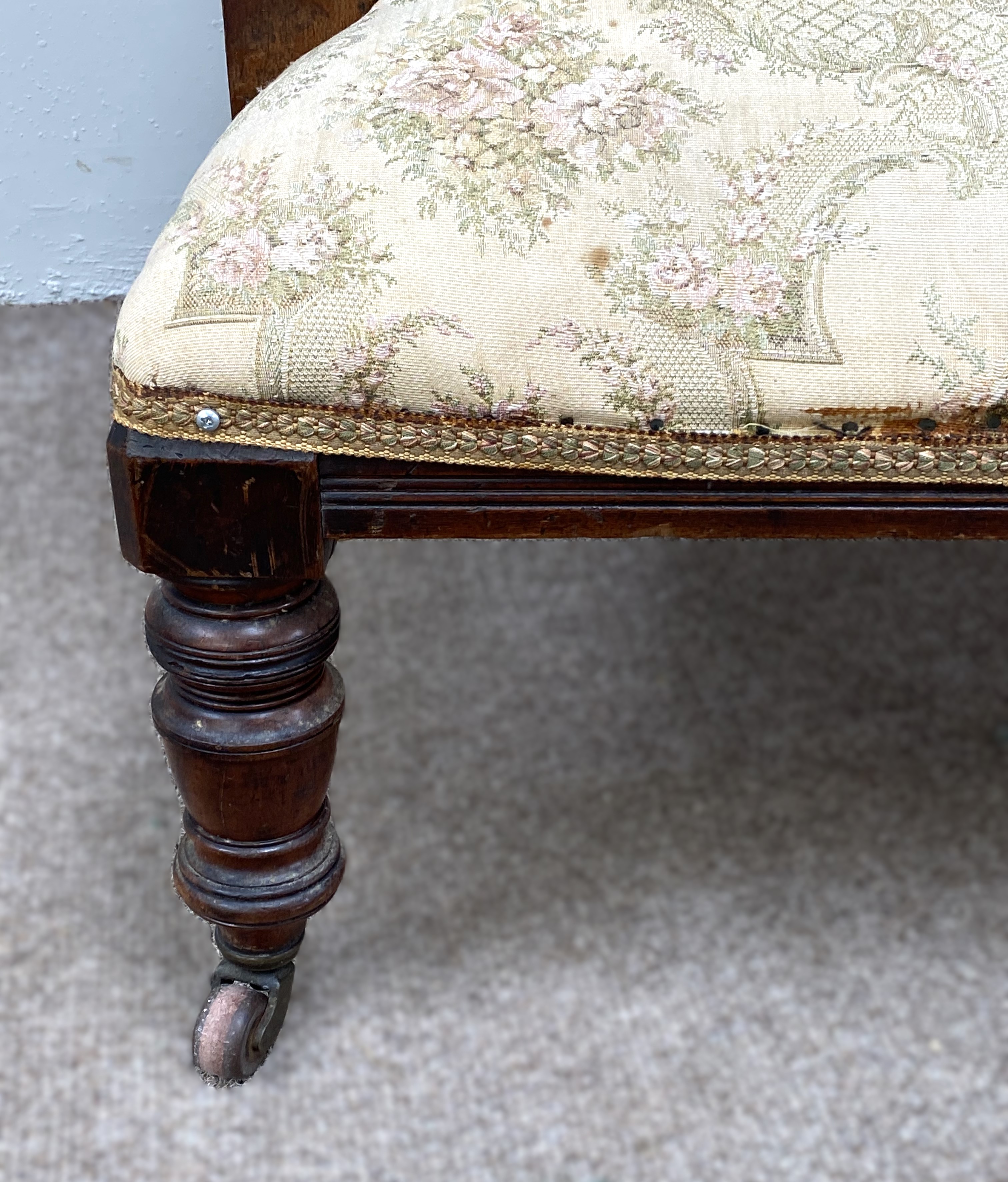 A late Victorian mahogany easy chair, together with a small footstool - Image 4 of 5