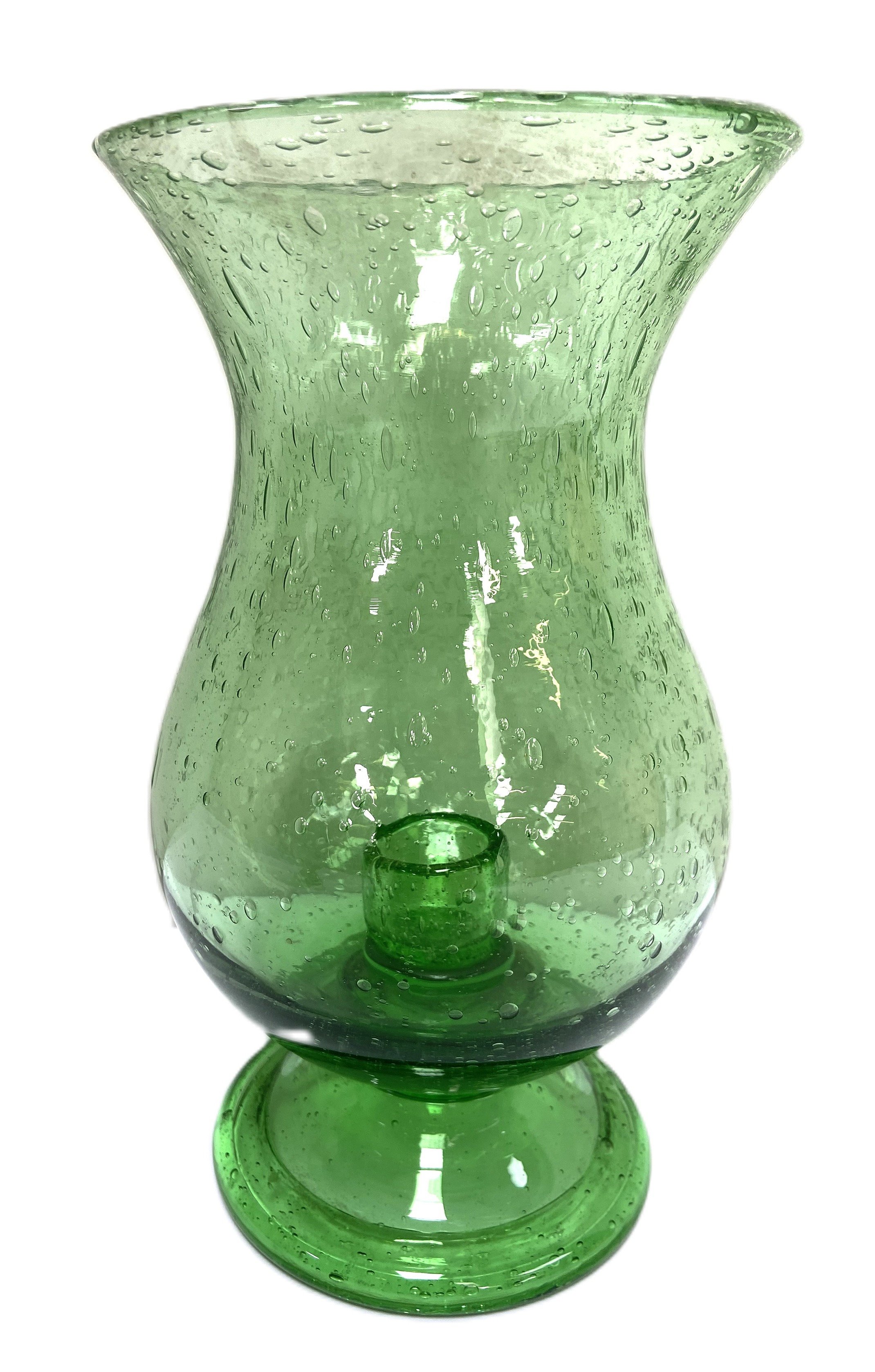 A pair of green bubble glass storm lanterns; also assorted glass, including a flashed green fruit - Image 7 of 7