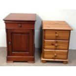 A modern pine bedside chest, with three drawers; als a small bedside cabinet, with a single