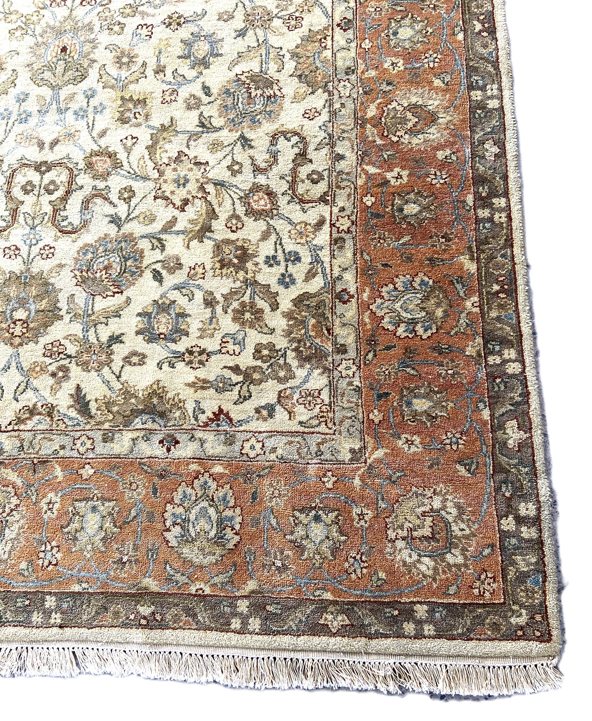 A modern Persian style wool mix carpet, with floral arabesques on a caramel ground, within guard - Image 3 of 6