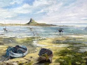 Five paintings including GILLIE WILLIAMS, British (XX/XIX), Lindisfarne,  Oil on board, signed LR;