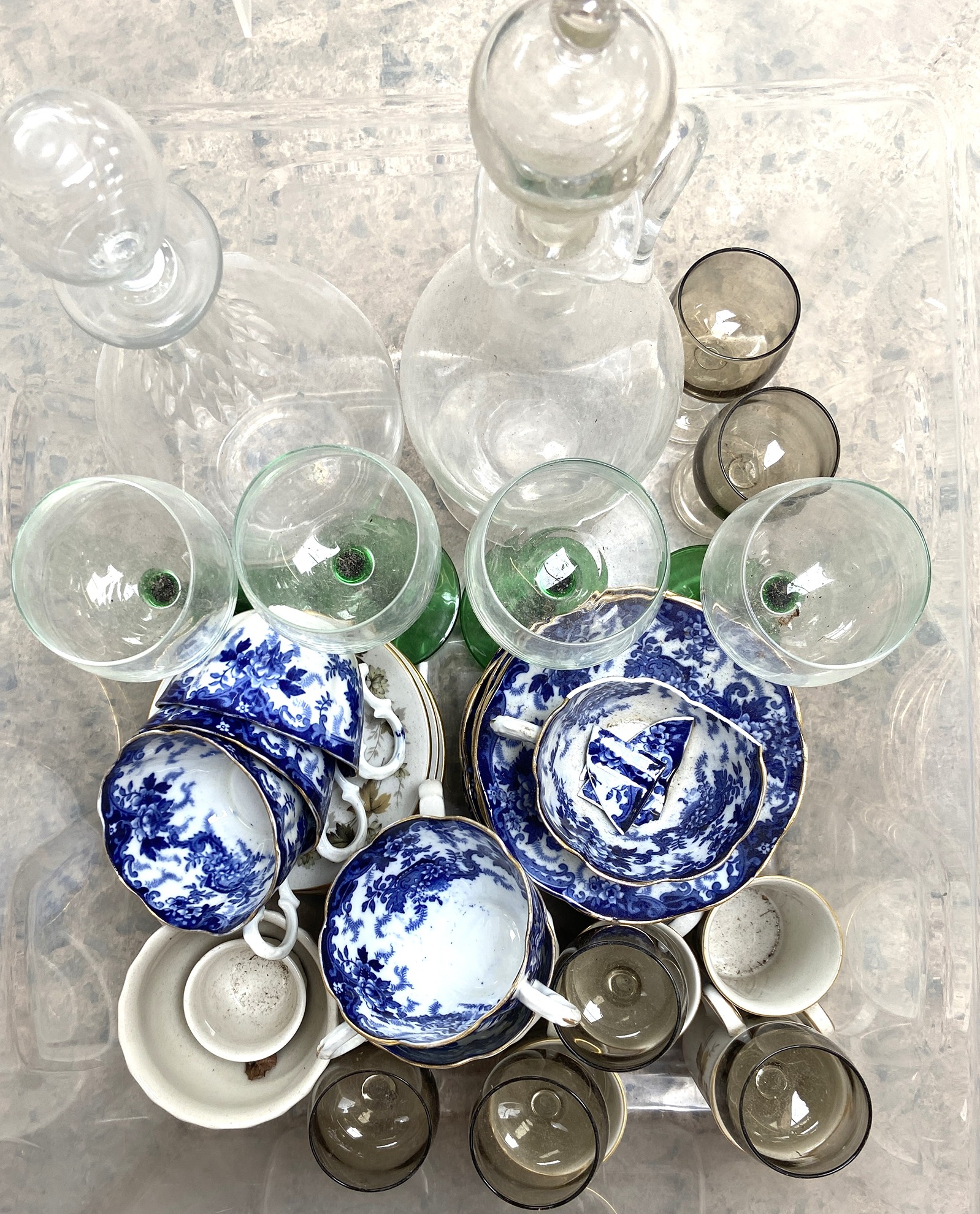 An assortement of ceramics and glassware, including four green stemmed goblets and two decanters ( - Image 2 of 5