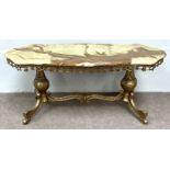 A modern onyx topped coffee table, with gilt metal base