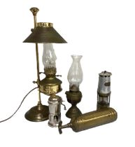 A vintage Miner’s Safety lamp; together with assorted items including an old fire extinguisher,