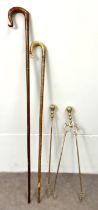 Two Scottish walking sticks, one with a carved horn handle, decorated with a thistle, the other of