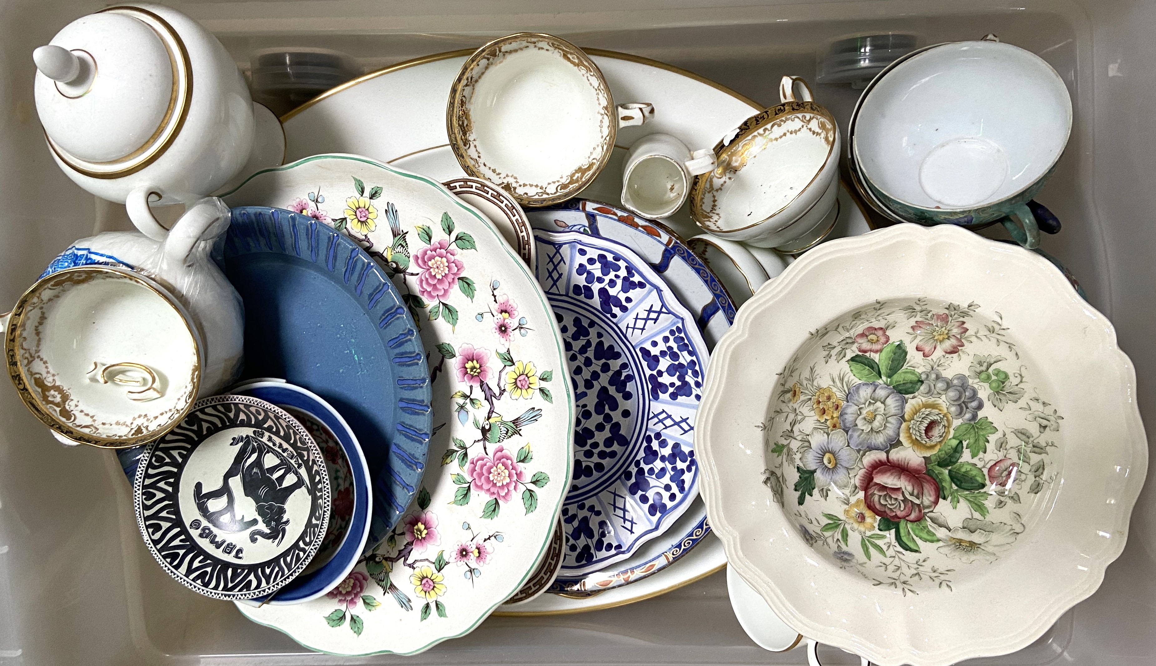 A mixed lot of ceramics, including a Wedgwood style leaf plate, assorted eggshell porcelain, a