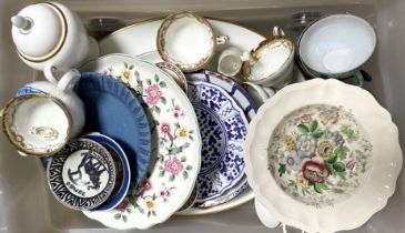 A mixed lot of ceramics, including a Wedgwood style leaf plate, assorted eggshell porcelain, a